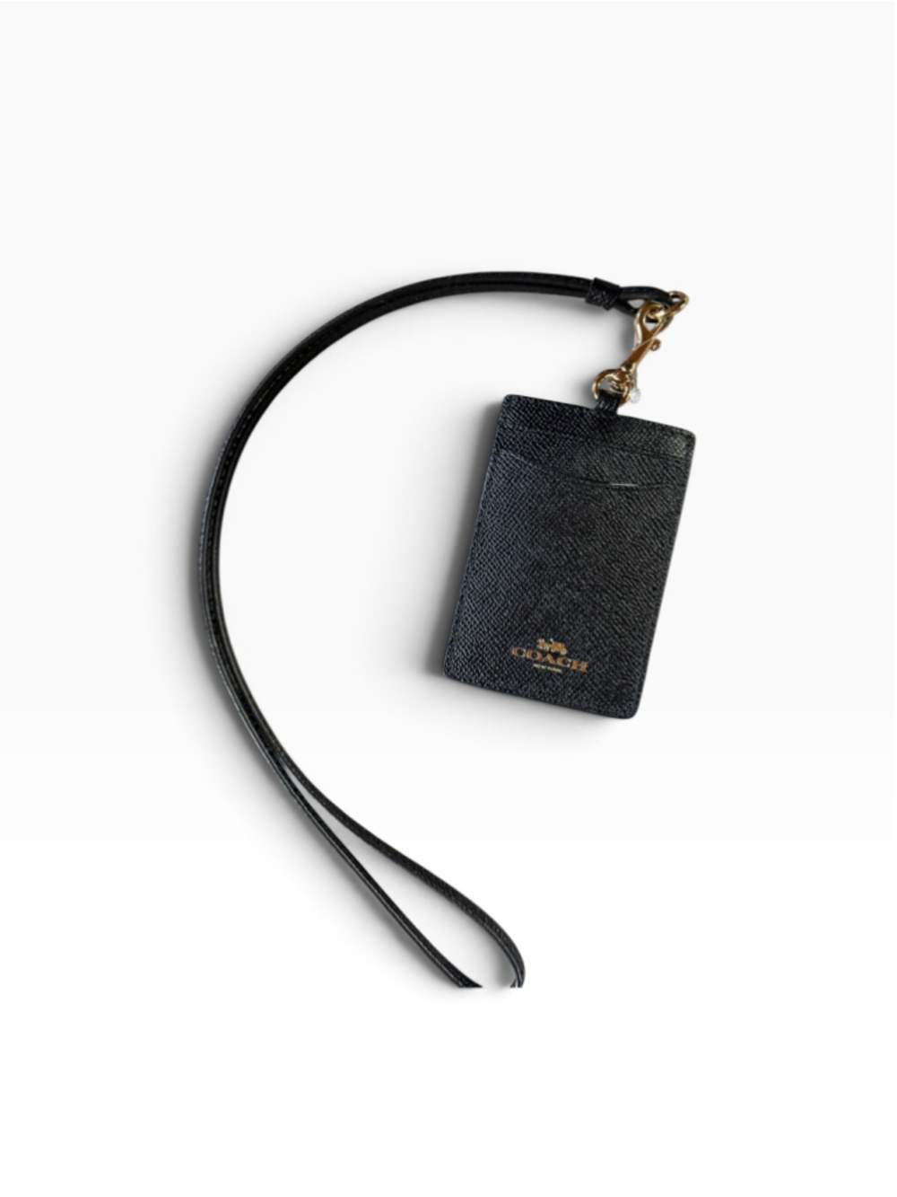 Coach Black Leather ID Lanyard Card Holder One Size